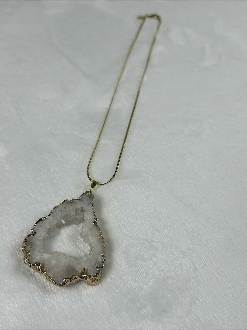 Gold Chain with White Druzy Geode Pendant